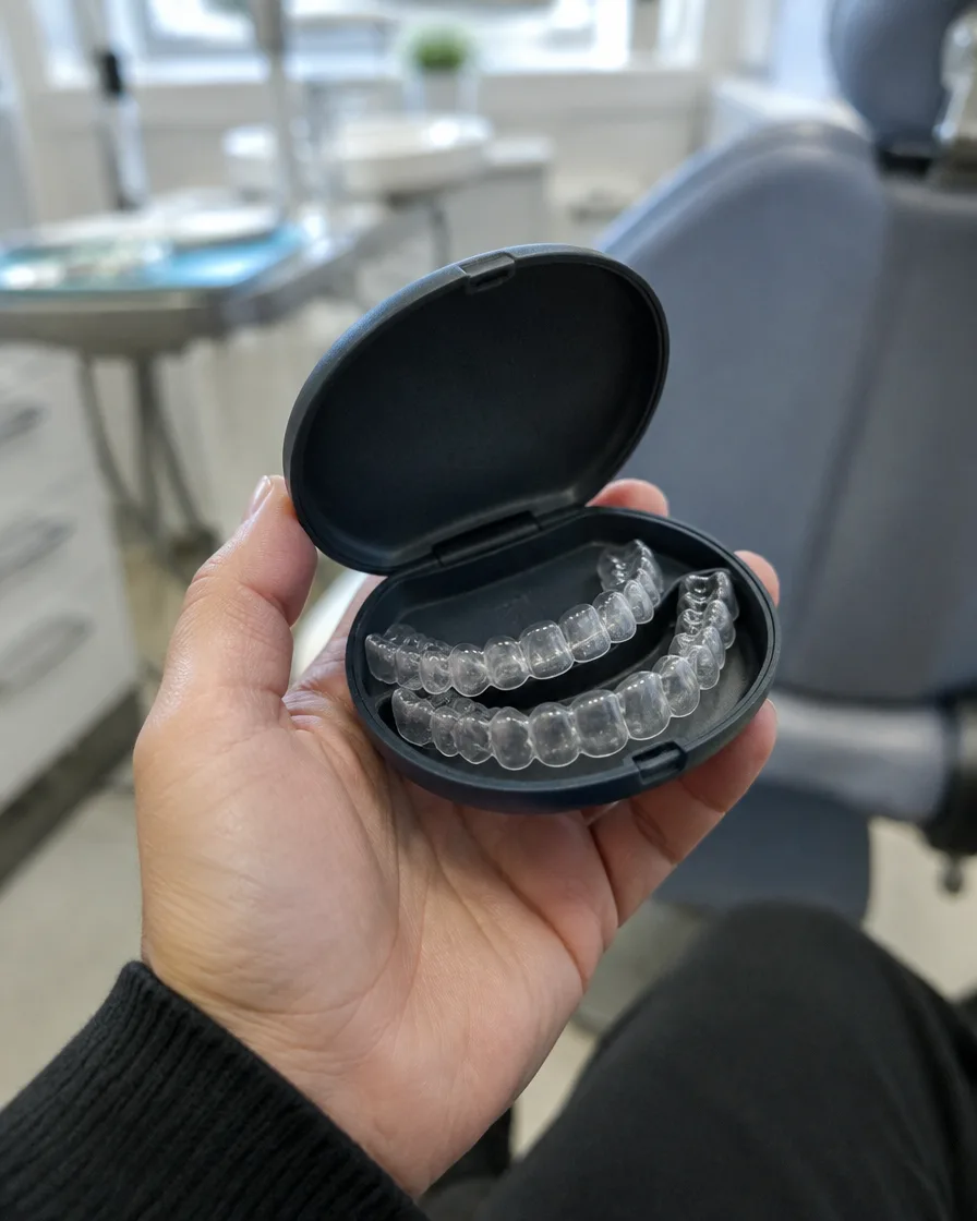 Clear aligner trays in their case at Omni Dental in Arlington Heights, IL