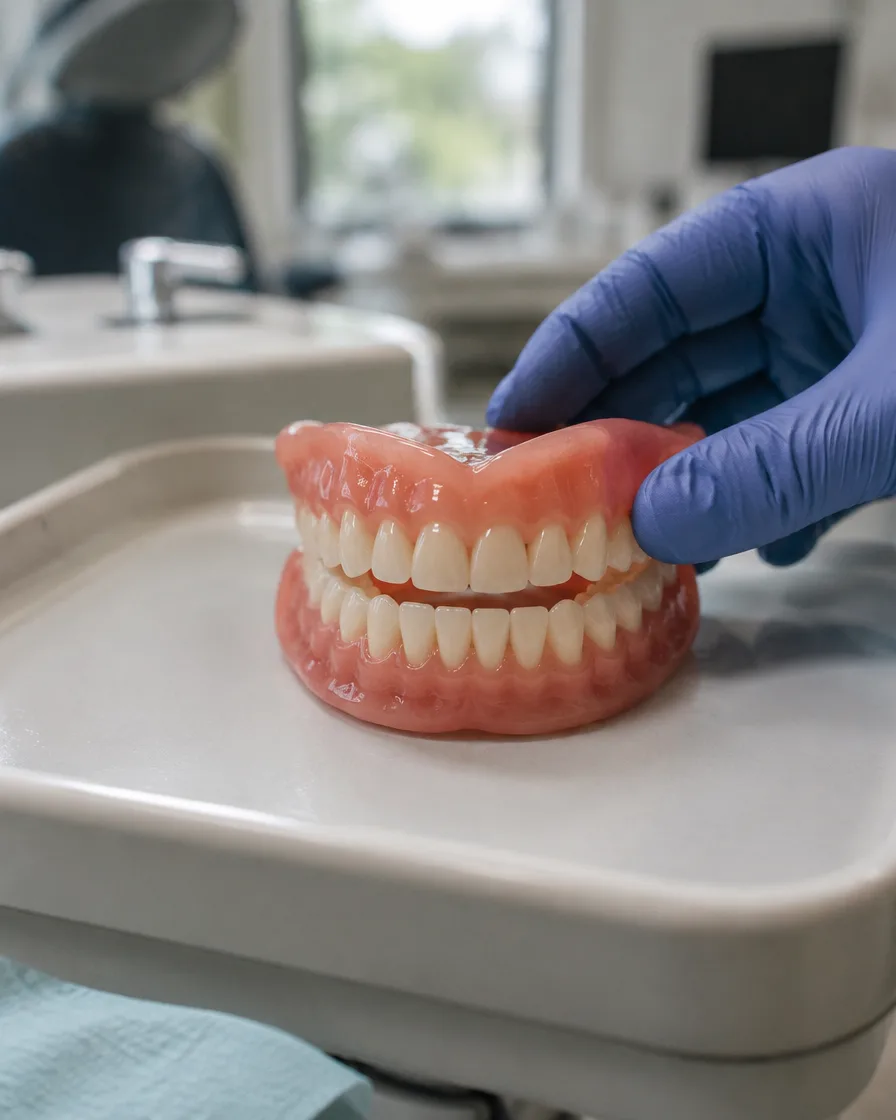 Complete upper and lower denture set at Omni Dental in Arlington Heights, IL