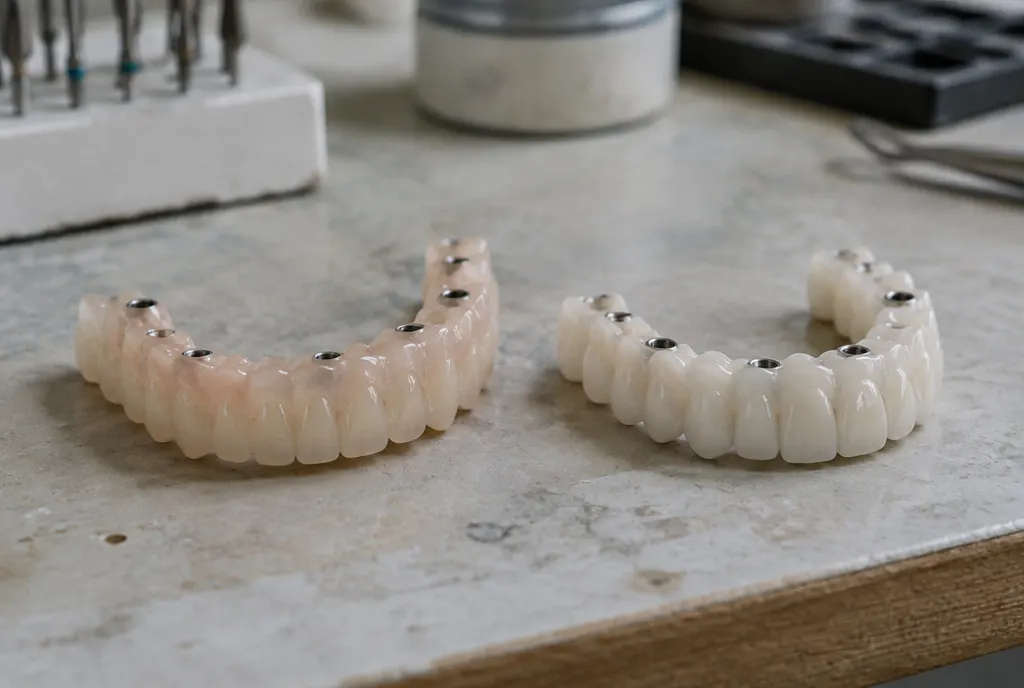 The All-on-4 bridge: temporary first, then final (dental implants), Arlington Heights, IL