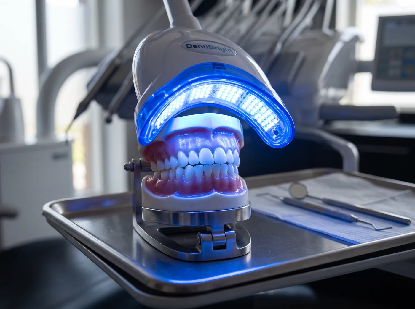 Teeth whitening light treatment patient at Omni Dental in Arlington Heights, IL